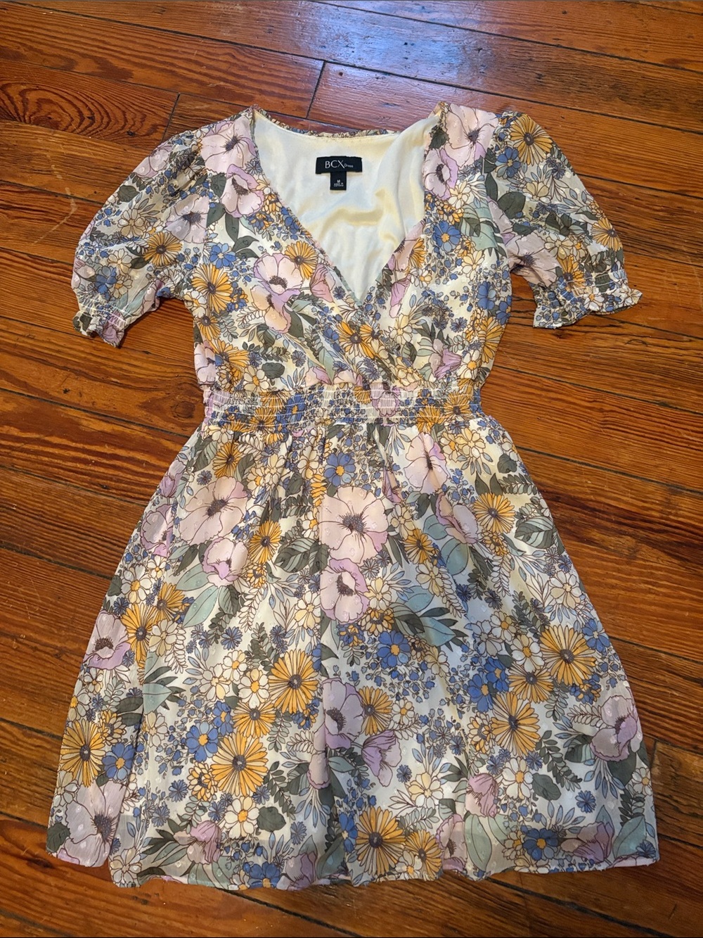 BCX Pastel Floral Dress in Yellow, Blue & Pink